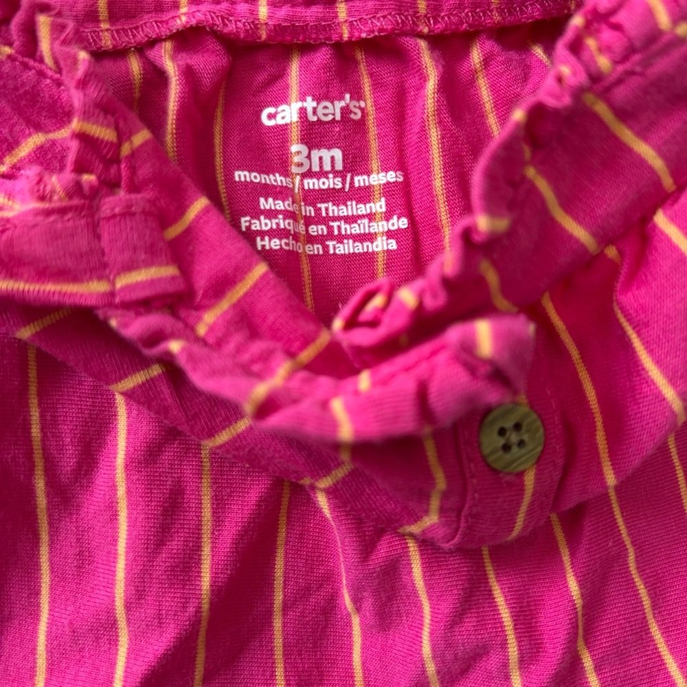 Carters Girls Hot Pink Summer Too 3 Months Sleeveless With Dark Yellow‎ Stripes - Picture 3 of 3